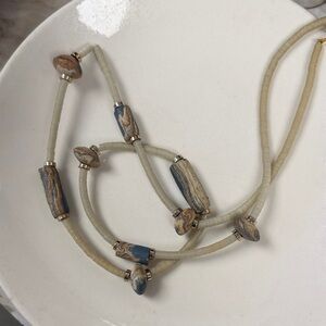 Elegant Beige and Blue Beaded Necklace